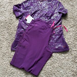 Purple Scrub Set with Pink Accents
